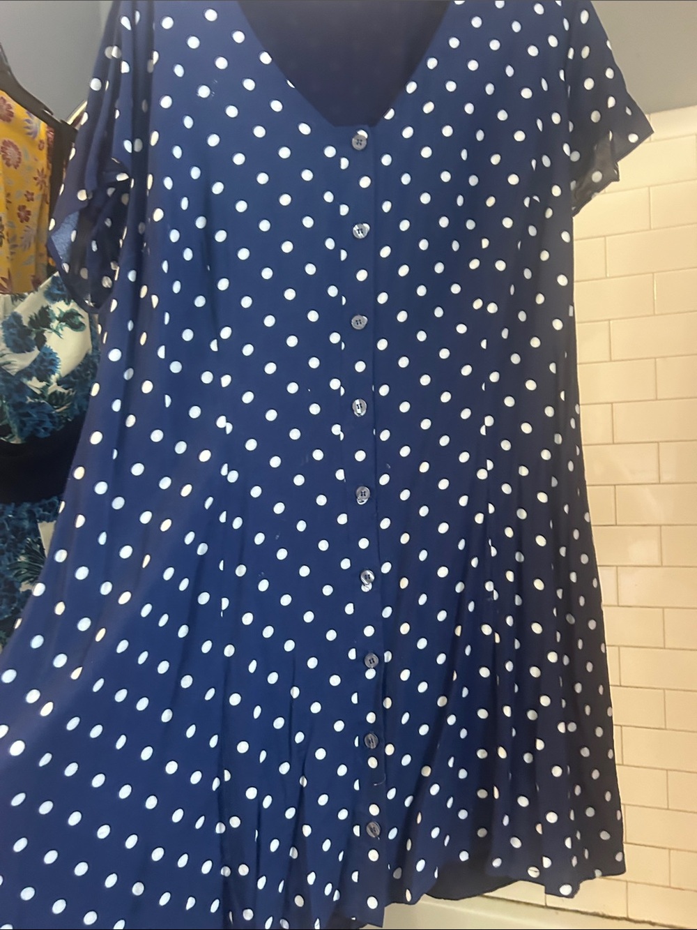 Katie Sturino for Stitch Fix 2X Navy Polka Dot Button Front Midi Dress